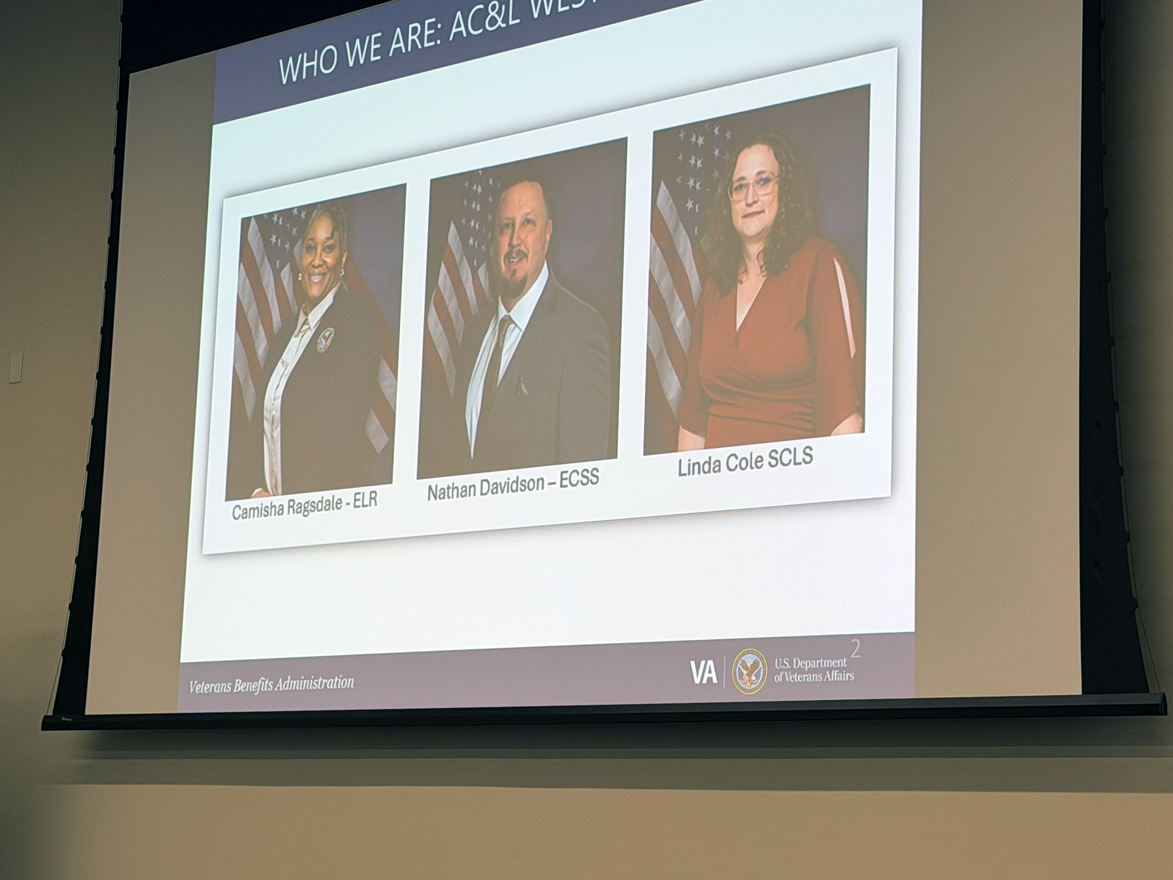 PowerPoint slide showing photos of the speakers: Camisha Ragsdale (ELR), Nathan Davidson (ECSS), and Linda Cole (SCLS)
