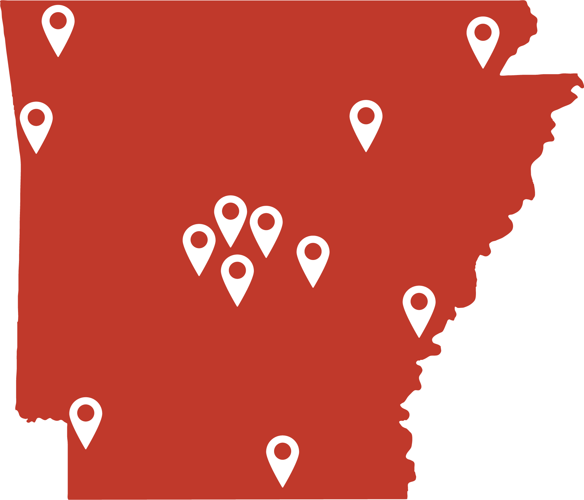 Arkansas Map with location pins